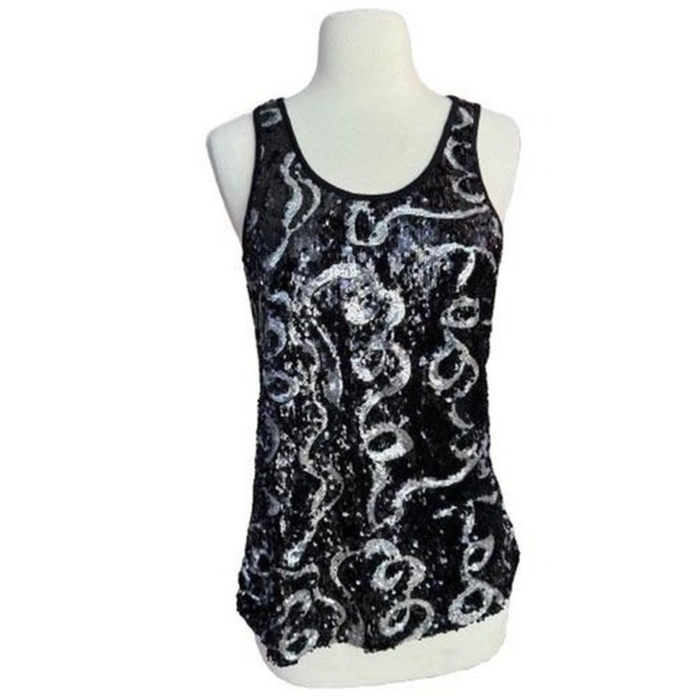 Vintage y2k Indie Sleaze Rockstar Black and Silver‎ Sequin Tank Cami Medium